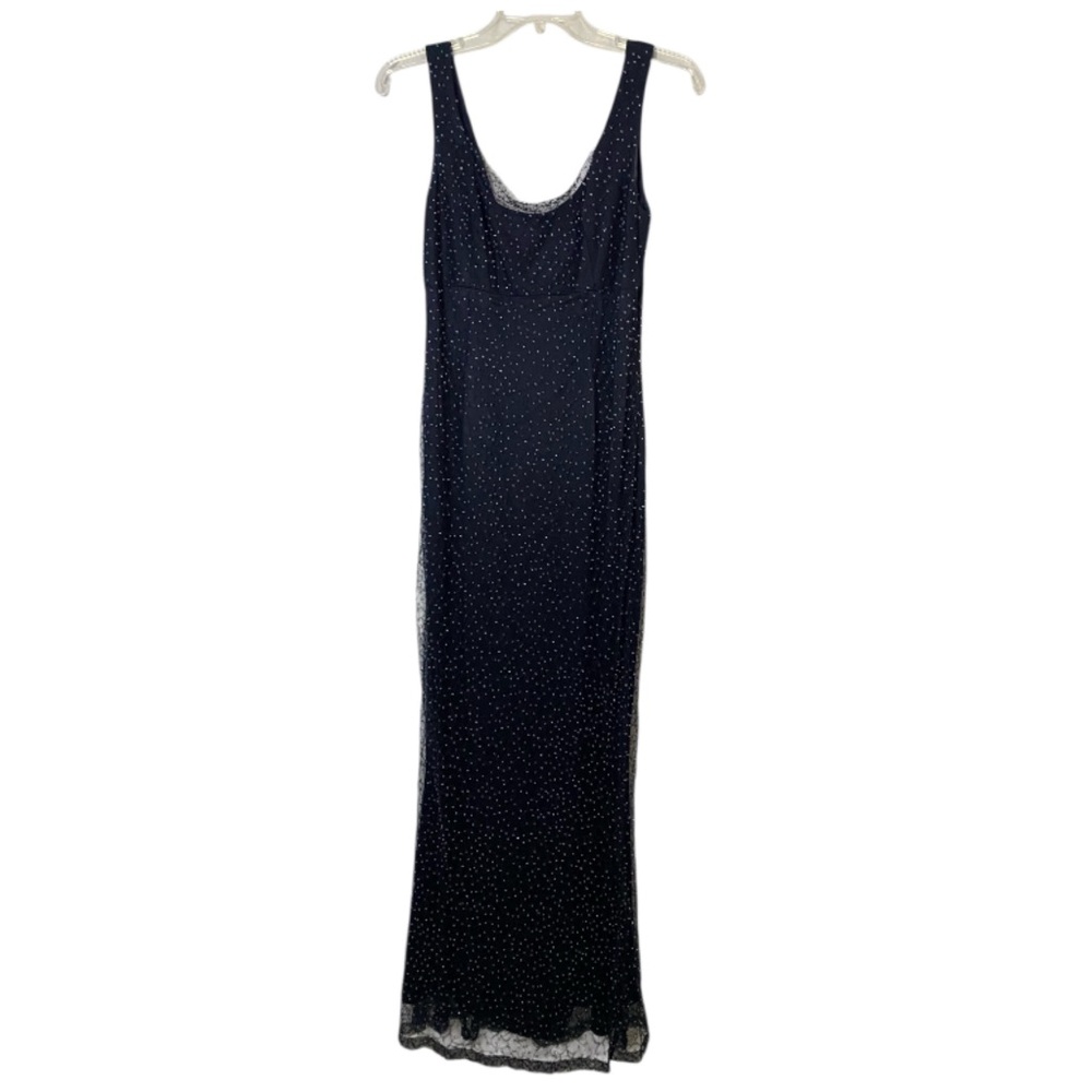 VTG Y2K PEGGY JENNINGS Black Gown Dress Lace Beaded Silk Lined Size Small Glam